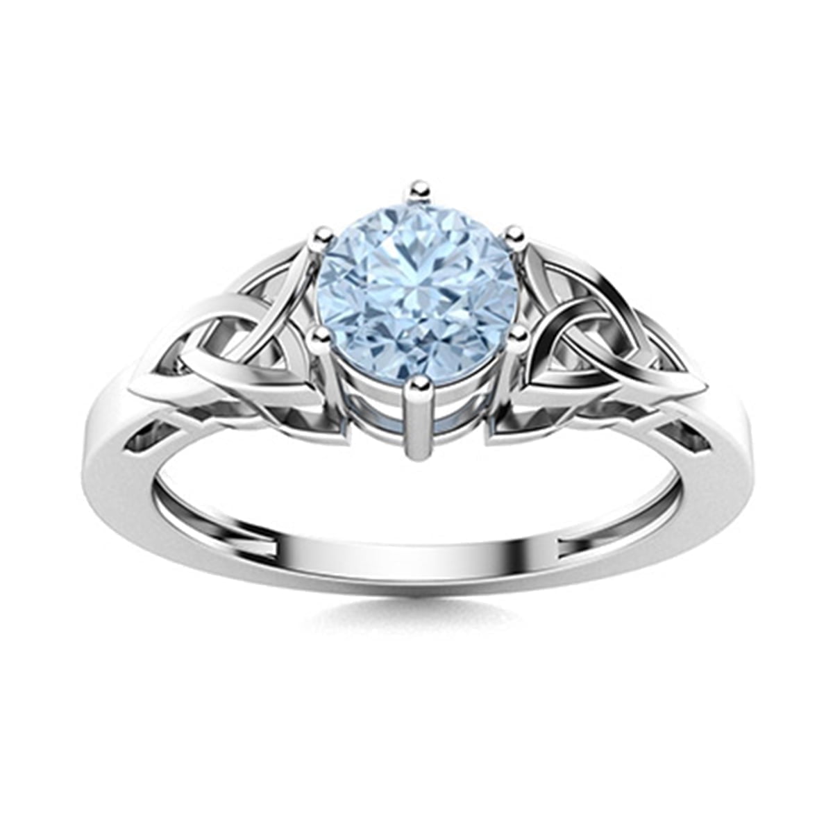 Mooneye Celtic Knot 5 mm Round Aquamarine 925 Sterling Silver Women Valentines Day Gift Ring Jewelry