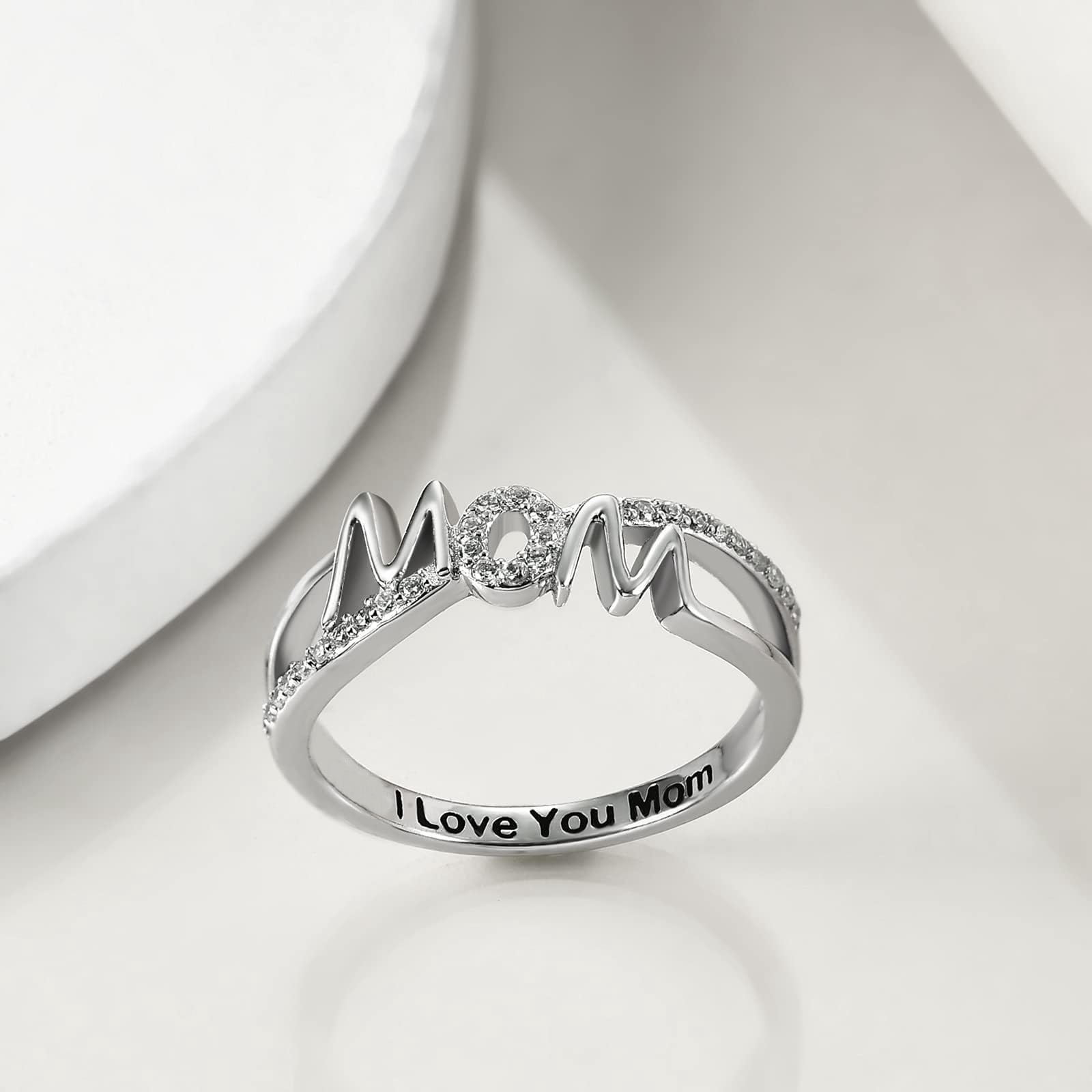 Mother's Day Gifts for Mother, I Love You Mom Ring 14K White Gold Plated Mom Mother Rings Jewelry Gifts for Mom Mama Nana - Image 2