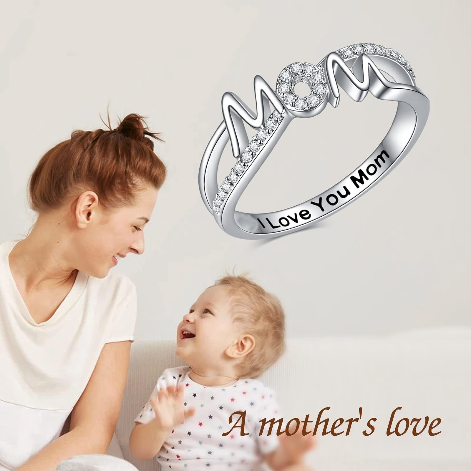 Mother's Day Gifts for Mother, I Love You Mom Ring 14K White Gold Plated Mom Mother Rings Jewelry Gifts for Mom Mama Nana - Image 3