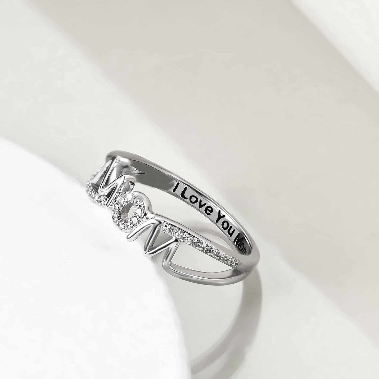 Mother's Day Gifts for Mother, I Love You Mom Ring 14K White Gold Plated Mom Mother Rings Jewelry Gifts for Mom Mama Nana - Image 5