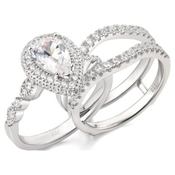 Newshe Jewellery Wedding Rings for Women Bridal Ring Enhancer Engagement Ring 3Ct Pear White Gold 925 Sterling Silver 5A Cz Size 7