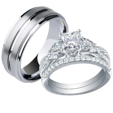 Newshe Jewellery Wedding Rings Set for Him and Her AAAAA Cz Women Mens Tungsten Wedding Bands Promise Couples Rings Size 9&7