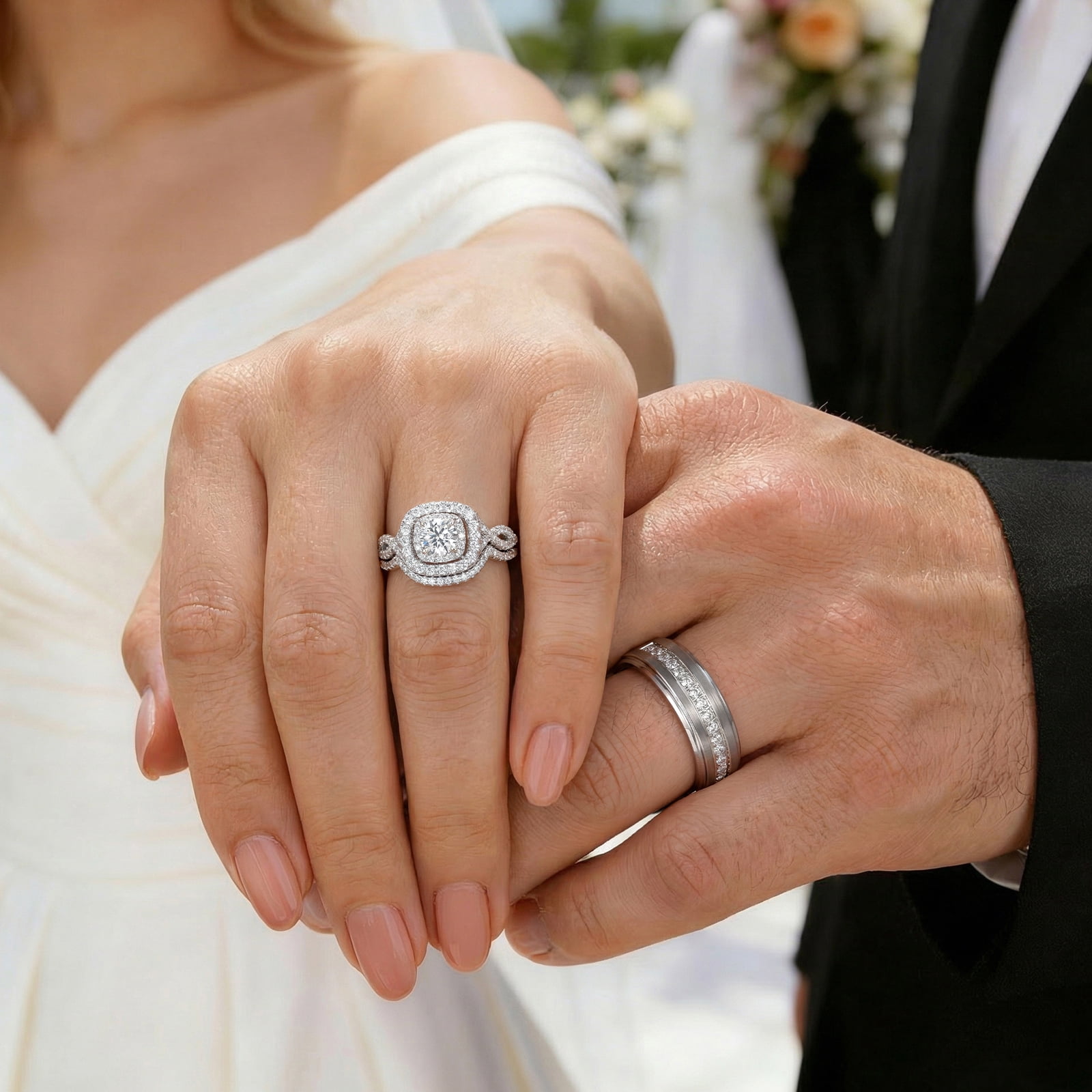Newshe Wedding Ring Sets For His and Hers Promise Couples Rings Tungsten Wedding Bands White Cz Size 9&7 - Image 4