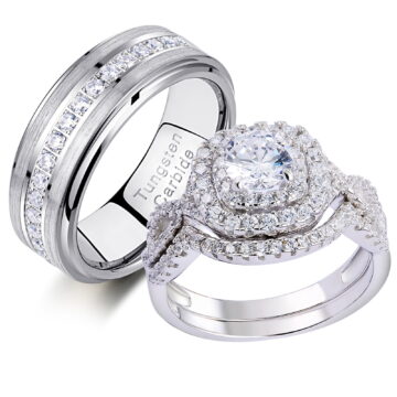 Newshe Wedding Ring Sets For His and Hers Promise Couples Rings Tungsten Wedding Bands White Cz Size 9&7