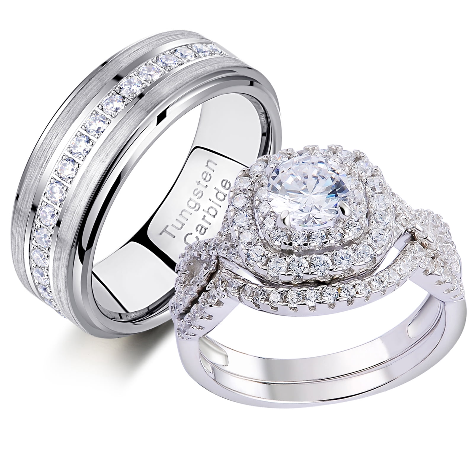Newshe Wedding Ring Sets For His and Hers Promise Couples Rings Tungsten Wedding Bands White Cz Size 9&7
