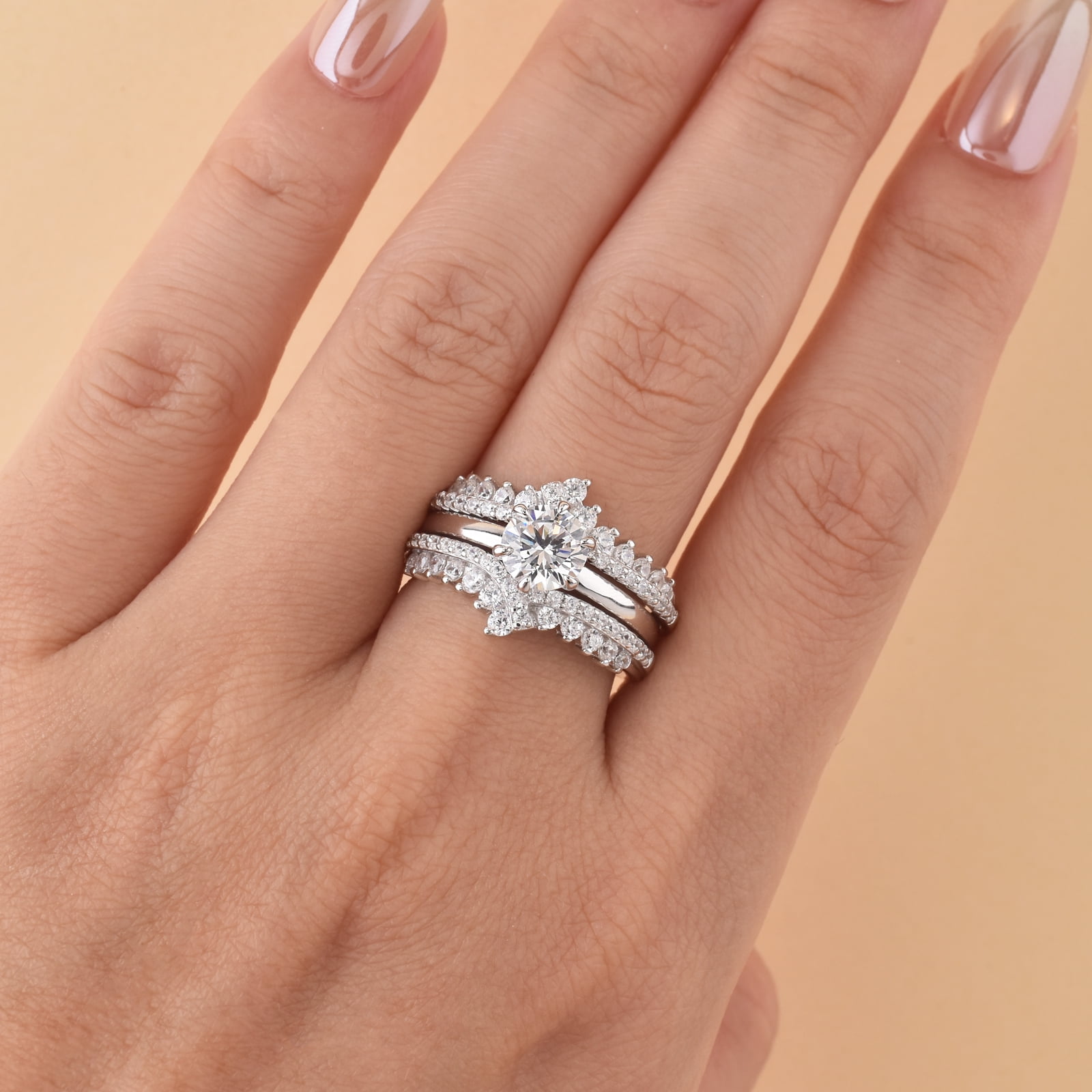 Newshe Wedding Rings for Women Engagement Ring Enhancer Band Bridal Set Sterling Silver 1.8Ct Cz Size 7 - Image 5