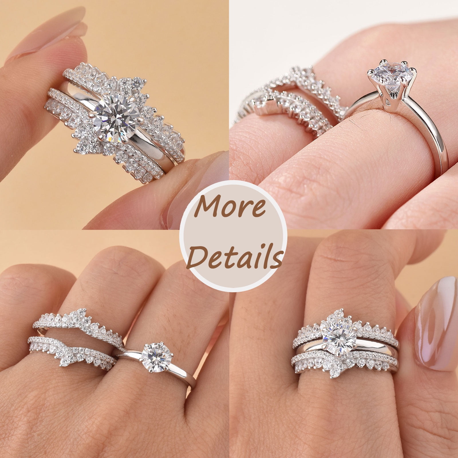 Newshe Wedding Rings for Women Engagement Ring Enhancer Band Bridal Set Sterling Silver 1.8Ct Cz Size 7 - Image 4