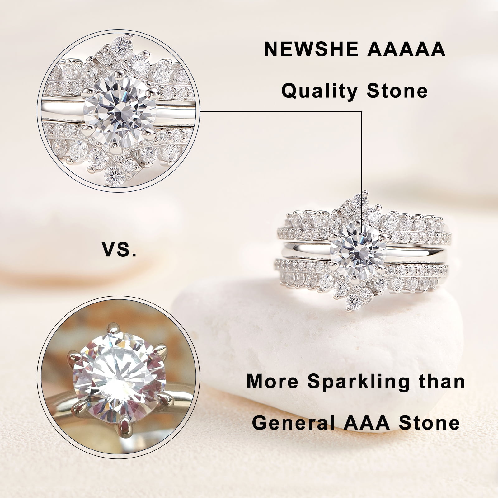 Newshe Wedding Rings for Women Engagement Ring Enhancer Band Bridal Set Sterling Silver 1.8Ct Cz Size 7 - Image 3