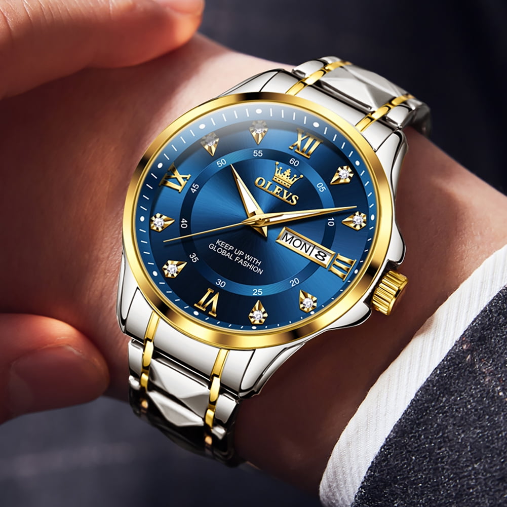 OLEVS Watches for Men Business Dress Diamond Analog Quartz Date Luxury Classic Casual Stainless Steel Waterproof Luminous Mens Wrist Watches Gifts Reloj para Hombre Blue/Gold/Black Dial - Image 5