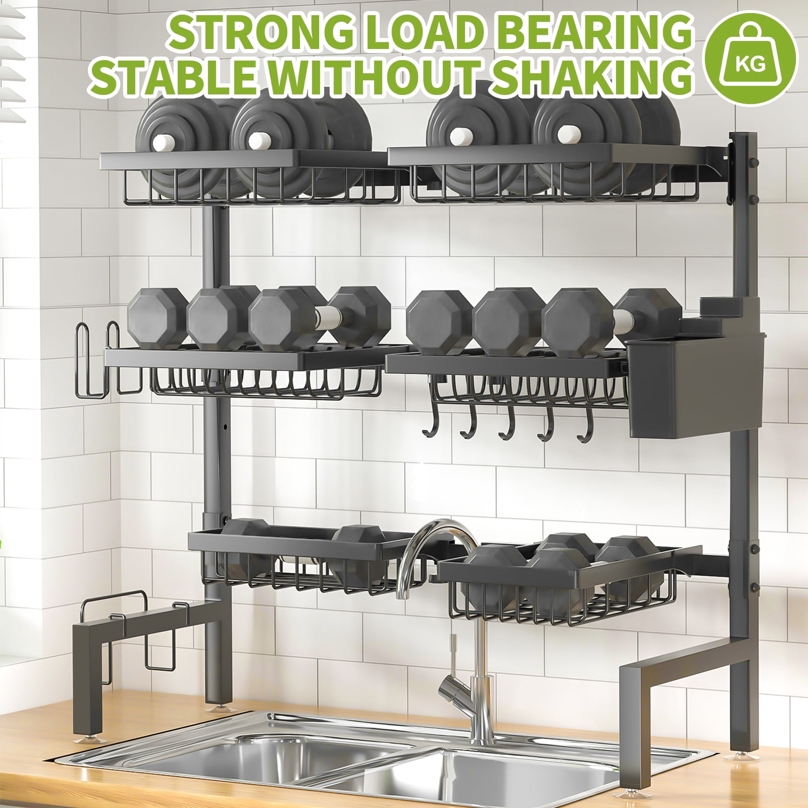 Over The Sink Dish Drying Rack, 24.8"-35.4" Expandable Length & Height,3-Tiers Large Dish Drying Rack Stainless Steel Dish Racks for Kitchen Counter - Image 4