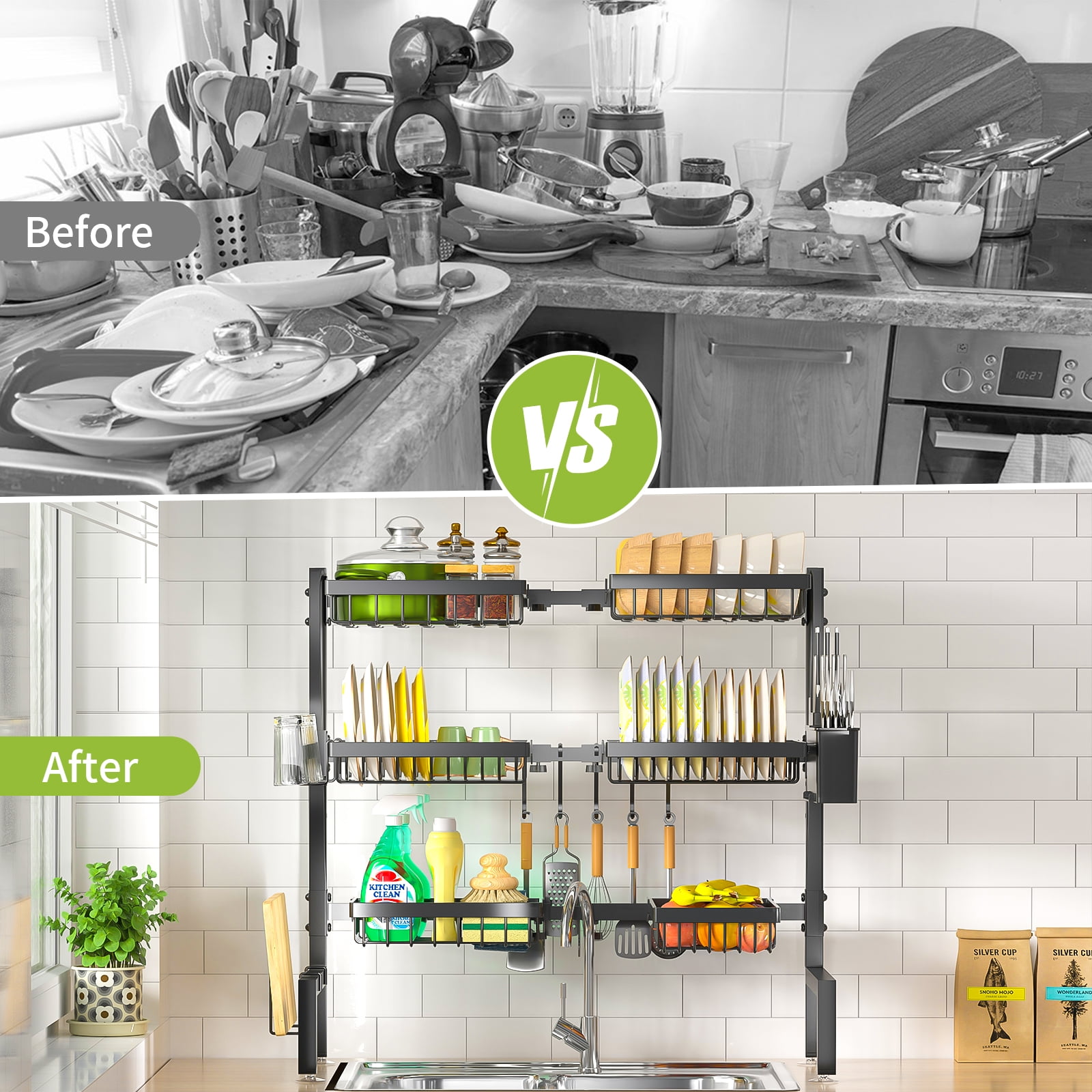 Over The Sink Dish Drying Rack, 24.8"-35.4" Expandable Length & Height,3-Tiers Large Dish Drying Rack Stainless Steel Dish Racks for Kitchen Counter - Image 3
