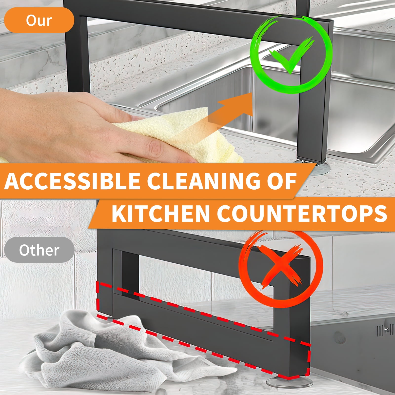 Over The Sink Dish Drying Rack, WLRETMCI Dish Drying Rack 2 Tier Adjustable 25.9"-33.4" Dish Rack for Kitchen Counter,Stainless Steel Over Sink Dish Rack Drainer with Large Capacity, Space-Saving - Image 3