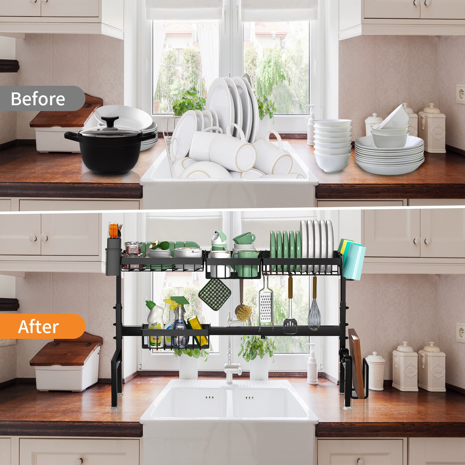 Over The Sink Dish Drying Rack, WLRETMCI Dish Drying Rack 2 Tier Adjustable 25.9"-33.4" Dish Rack for Kitchen Counter,Stainless Steel Over Sink Dish Rack Drainer with Large Capacity, Space-Saving - Image 5