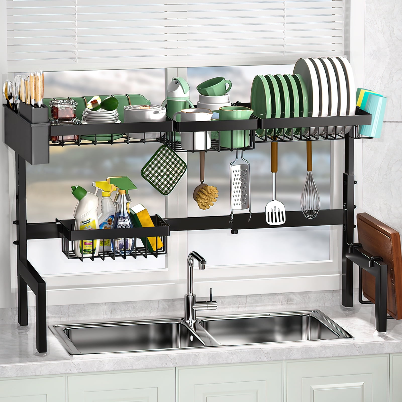 Over The Sink Dish Drying Rack, WLRETMCI Dish Drying Rack 2 Tier Adjustable 25.9"-33.4" Dish Rack for Kitchen Counter,Stainless Steel Over Sink Dish Rack Drainer with Large Capacity, Space-Saving - Image 4