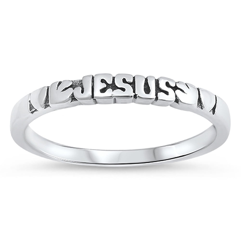 Oxidized Jesus Dove Heart Stacking Ring .925 Sterling Silver Band Jewelry Female Male Unisex Size 4