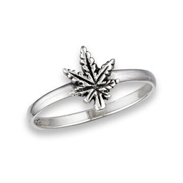 Oxidized Marijuana Leaf Ring .925 Sterling Silver Band Jewelry Female Male Unisex Size 5