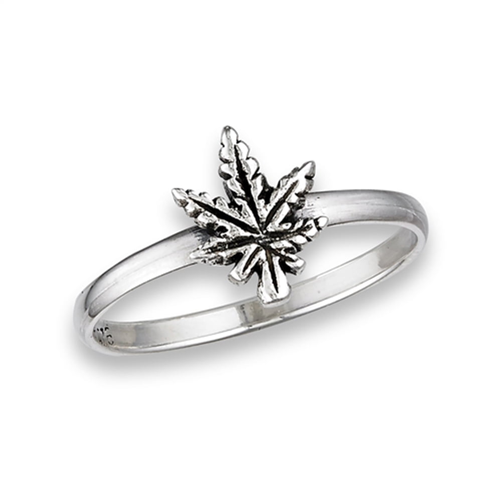Oxidized Marijuana Leaf Ring .925 Sterling Silver Band Jewelry Female Male Unisex Size 5