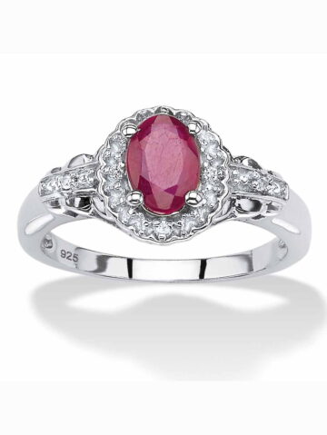 PalmBeach Jewelry 1.18 TCW Oval-Cut Genuine Ruby and Topaz Halo Cocktail Ring in Sterling Silver