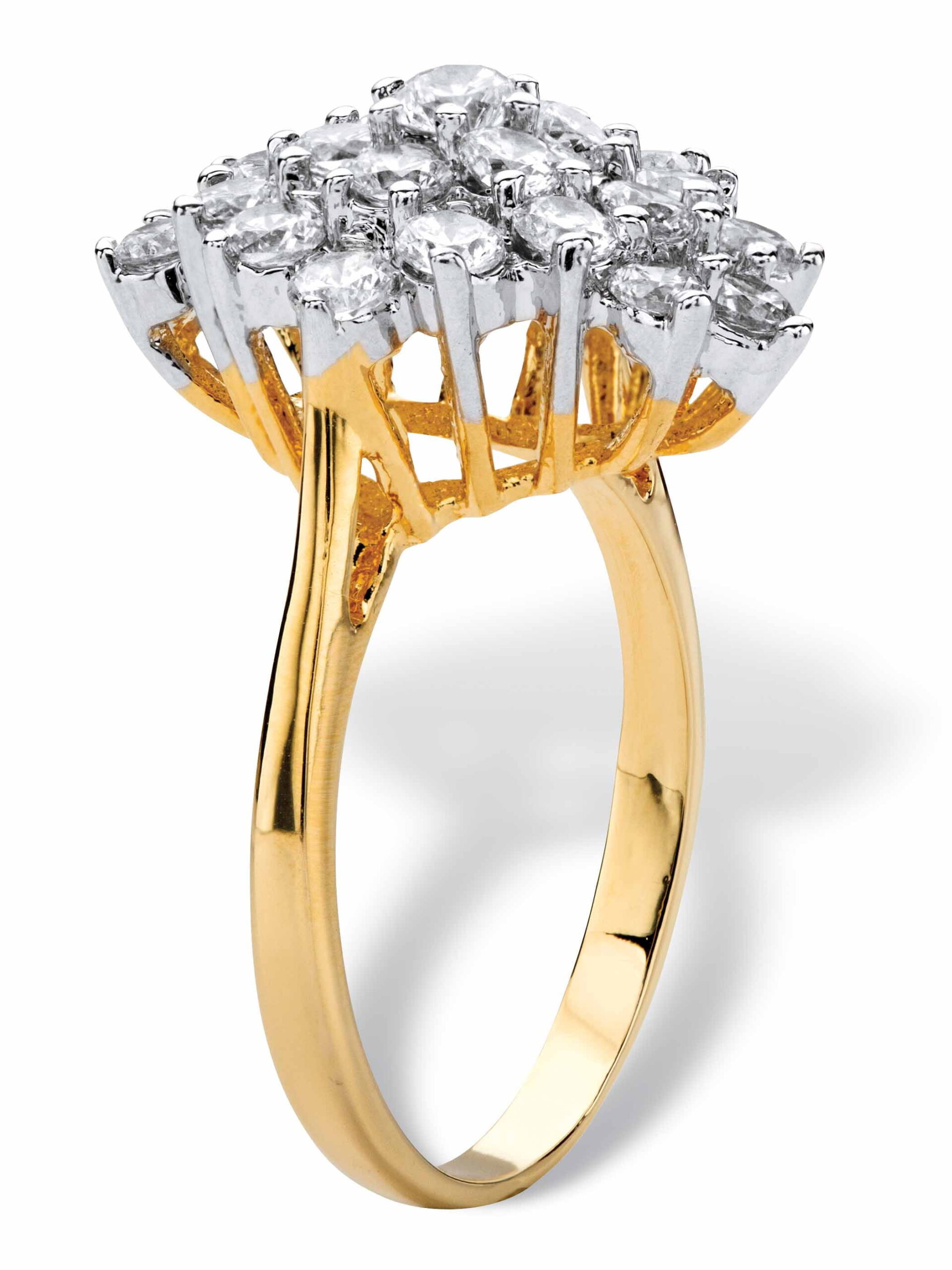 PalmBeach Jewelry 1.82 TCW Cubic Zirconia Marquise-Shaped Cluster Cocktail Ring Gold-Plated - Image 4