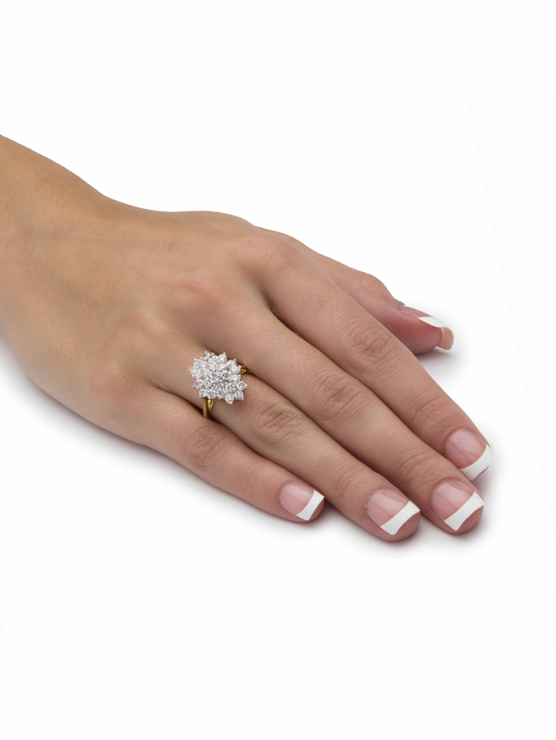 PalmBeach Jewelry 1.82 TCW Cubic Zirconia Marquise-Shaped Cluster Cocktail Ring Gold-Plated - Image 2