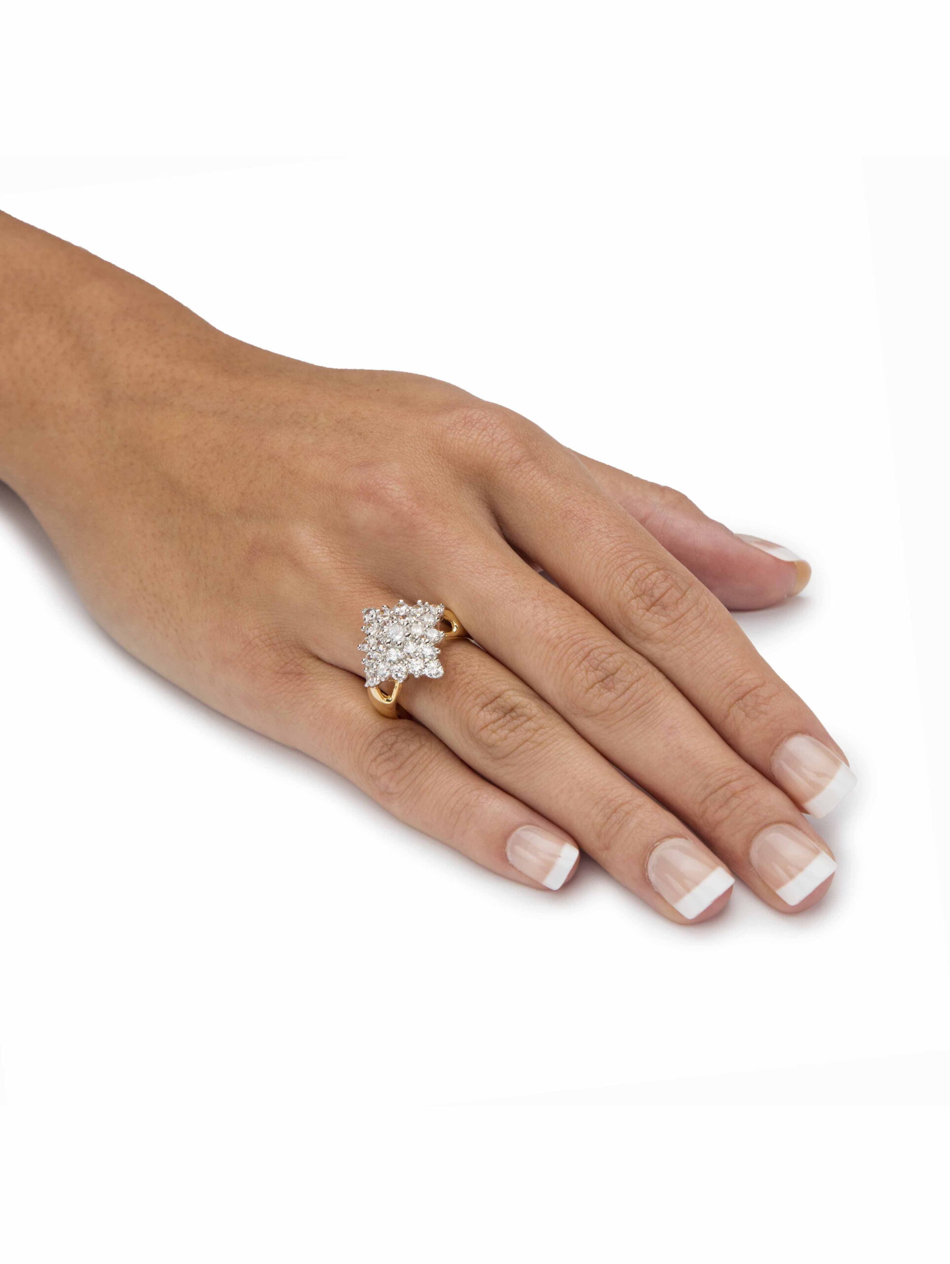 PalmBeach Jewelry 2.23 TCW Cubic Zirconia Diamond-Shaped Cluster Cocktail Ring Yellow Gold-Plated - Image 4