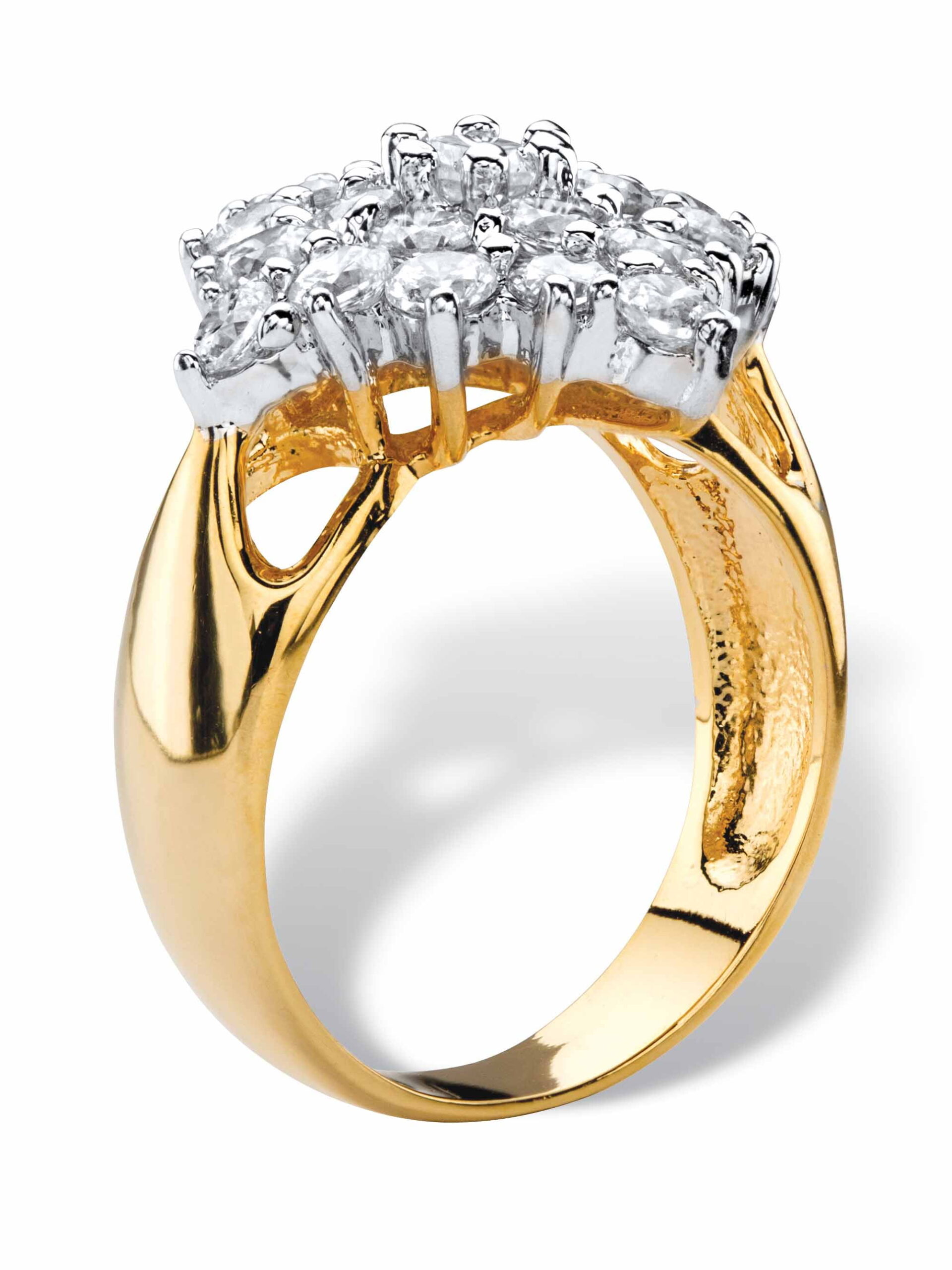 PalmBeach Jewelry 2.23 TCW Cubic Zirconia Diamond-Shaped Cluster Cocktail Ring Yellow Gold-Plated - Image 2