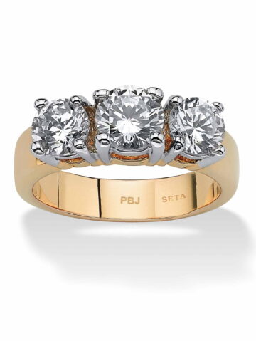 PalmBeach Jewelry 2.28 TCW Round Cubic Zirconia Three-Stone Anniversary Ring Gold-Plated