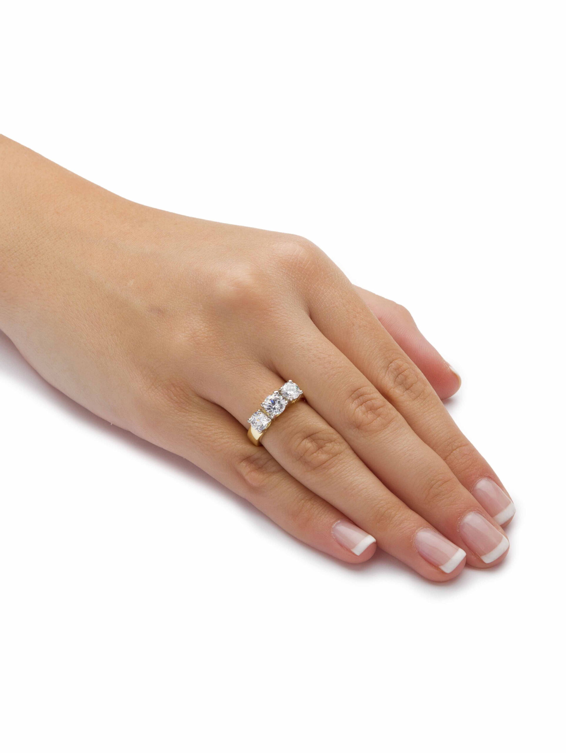 PalmBeach Jewelry 2.28 TCW Round Cubic Zirconia Three-Stone Anniversary Ring Gold-Plated - Image 3