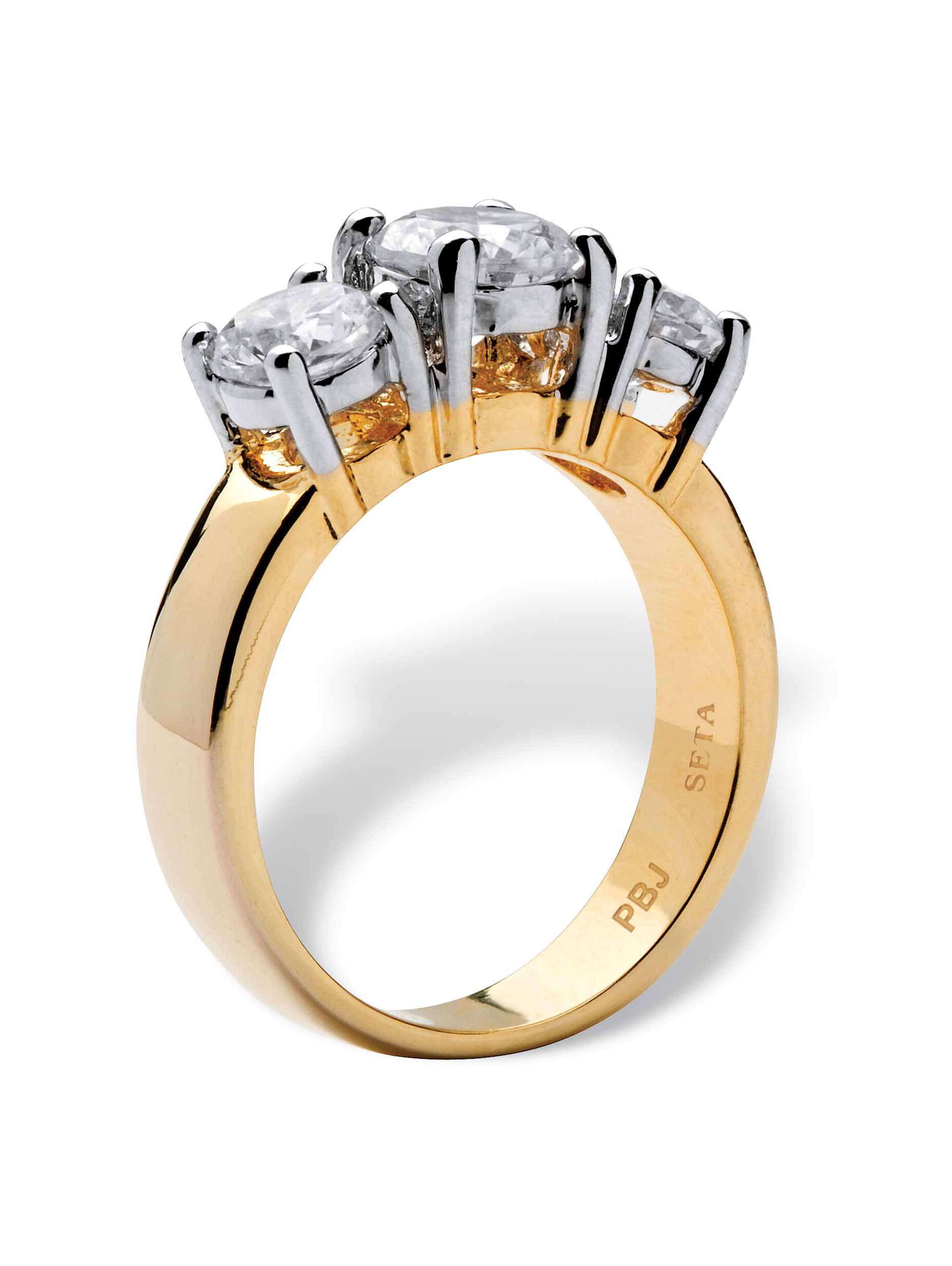 PalmBeach Jewelry 2.28 TCW Round Cubic Zirconia Three-Stone Anniversary Ring Gold-Plated - Image 2