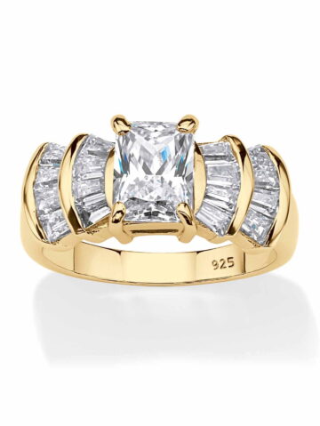 PalmBeach Jewelry 3.10 TCW Emerald Cut Cubic Zirconia Ring in Yellow Gold-Plated or Platinum-Plated Sterling Silver