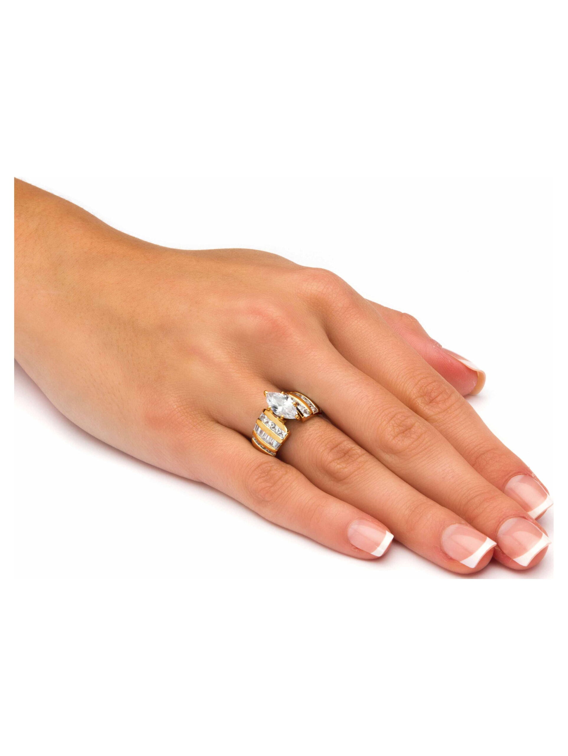 PalmBeach Jewelry 3.87 TCW Marquise-Cut Cubic Zirconia Engagement Anniversary Ring in Platinum-Plated or Gold-Plated Sterling Silver - Image 5