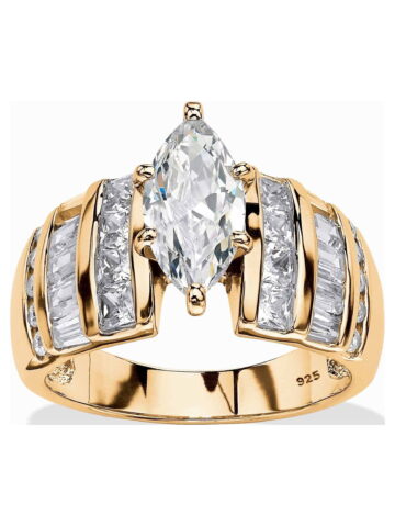 PalmBeach Jewelry 3.87 TCW Marquise-Cut Cubic Zirconia Engagement Anniversary Ring in Platinum-Plated or Gold-Plated Sterling Silver