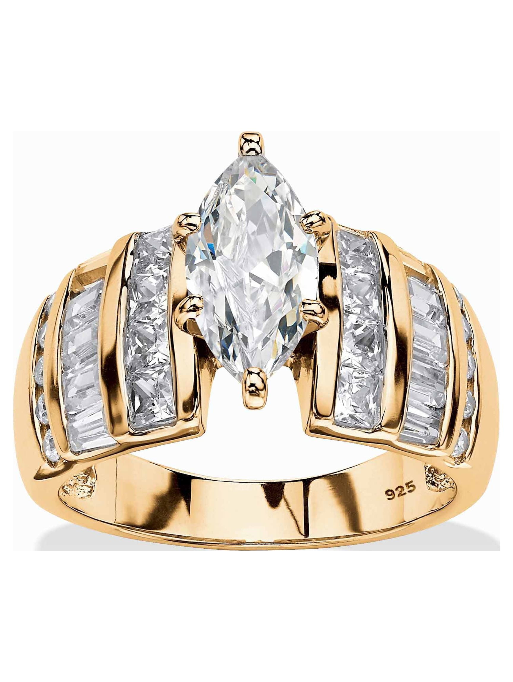 PalmBeach Jewelry 3.87 TCW Marquise-Cut Cubic Zirconia Engagement Anniversary Ring in Platinum-Plated or Gold-Plated Sterling Silver
