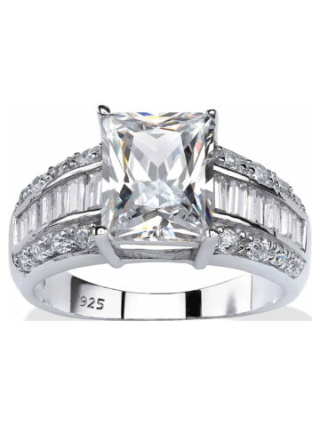 PalmBeach Jewelry 4.95 TCW Emerald-Cut Cubic Zirconia Engagement Anniversary Ring in Platinum-plated Sterling Silver