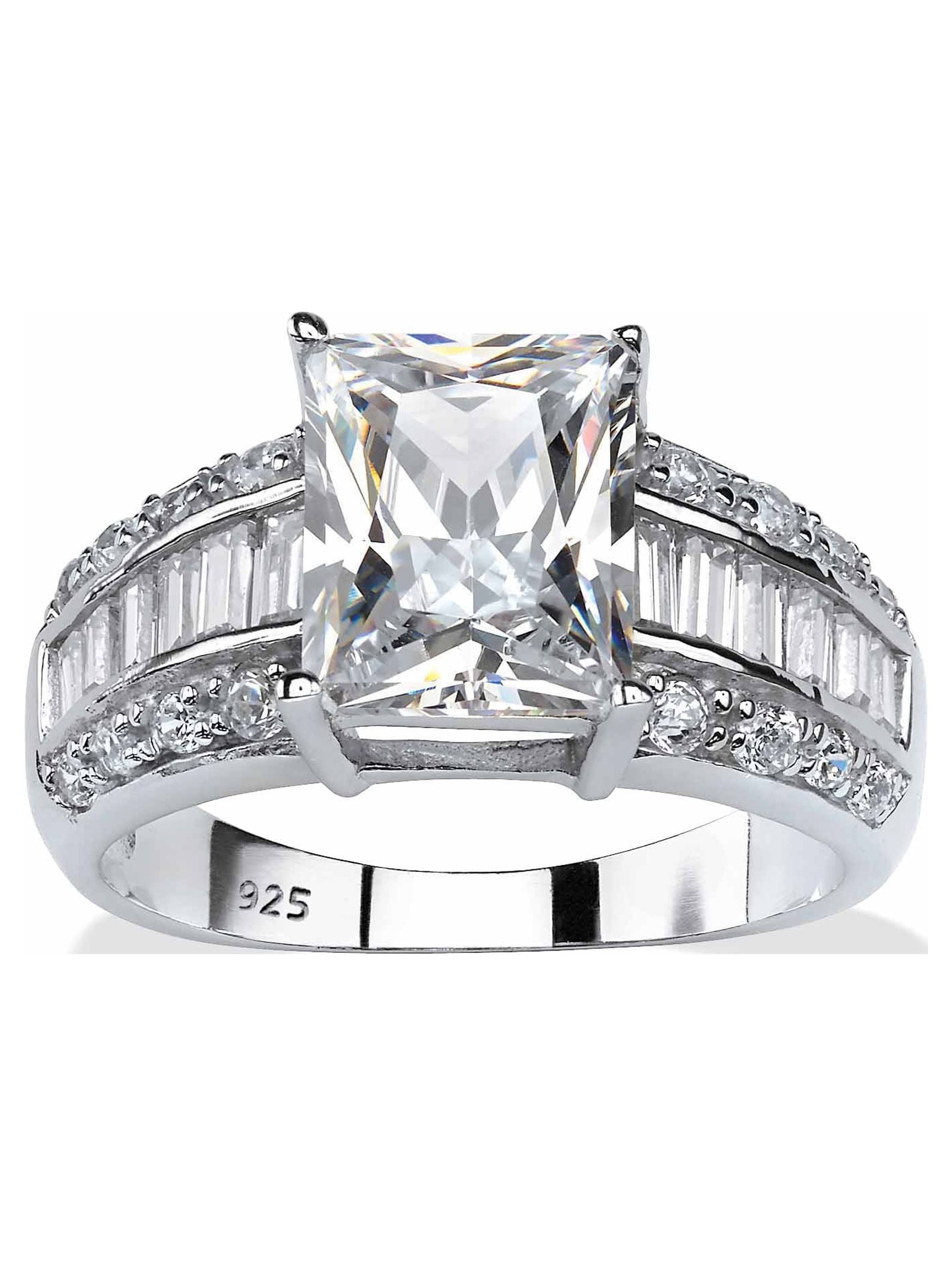 PalmBeach Jewelry 4.95 TCW Emerald-Cut Cubic Zirconia Engagement Anniversary Ring in Platinum-plated Sterling Silver