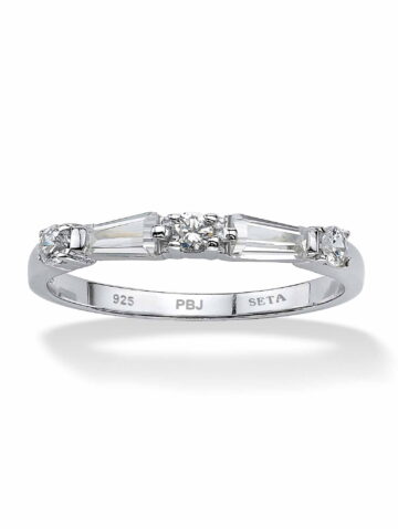 PalmBeach Jewelry .98 TCW Round and Baguette Cubic Zirconia Ring in Yellow Gold-Plated Sterling Silver or Sterlign Silver or Gold-Plated