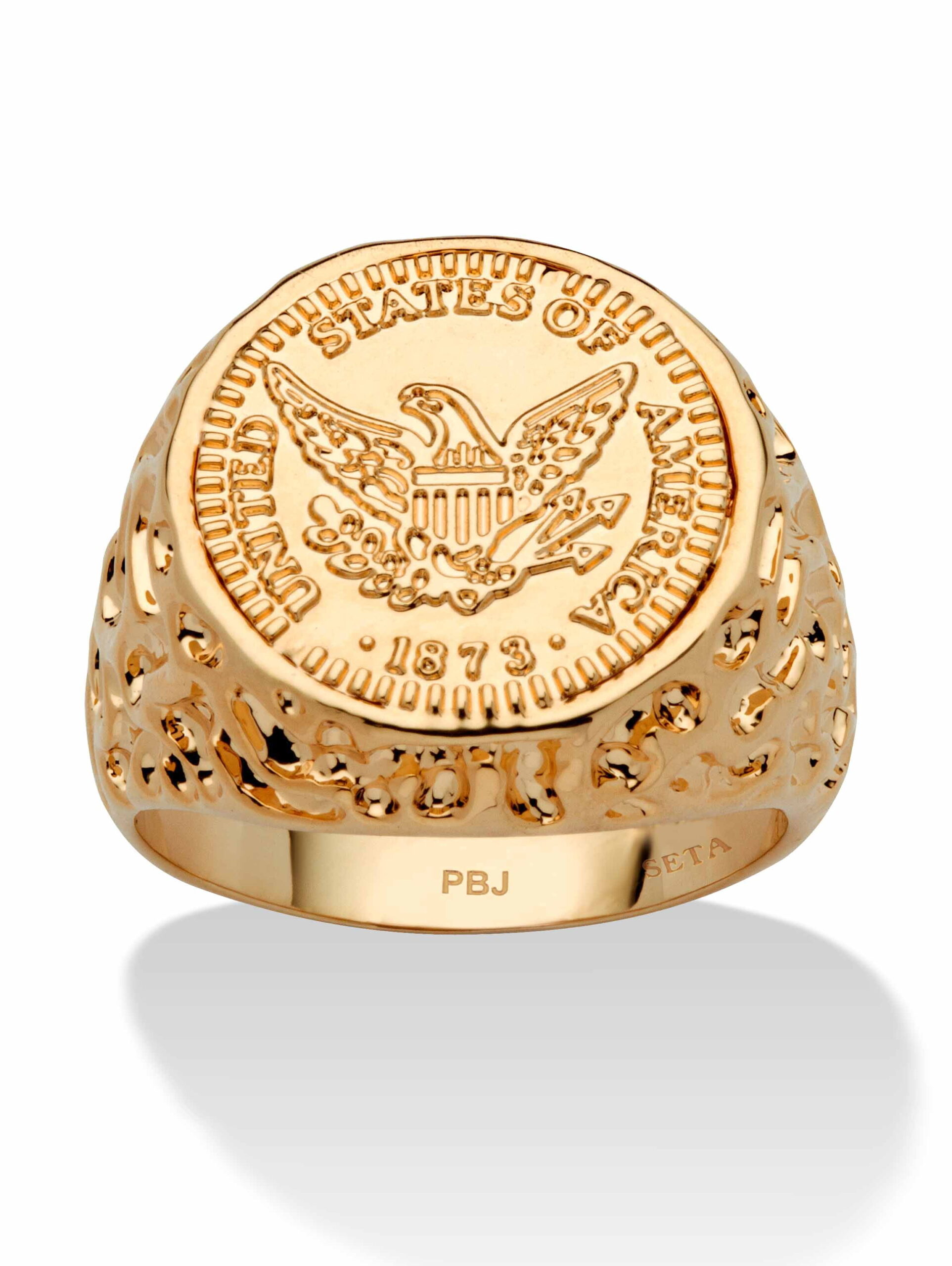 PalmBeach Jewelry American Eagle Coin-Design Gold-Plated Ring, Includes Gift Box and Pouch