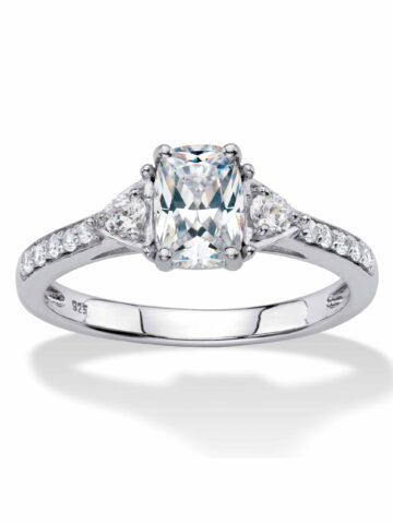 PalmBeach Jewelry Cushion-Cut Created White Sapphire 3-Stone Promise Ring 1.70 TCW in 18k Gold-Plated or Platinum-Plated Sterling Silver