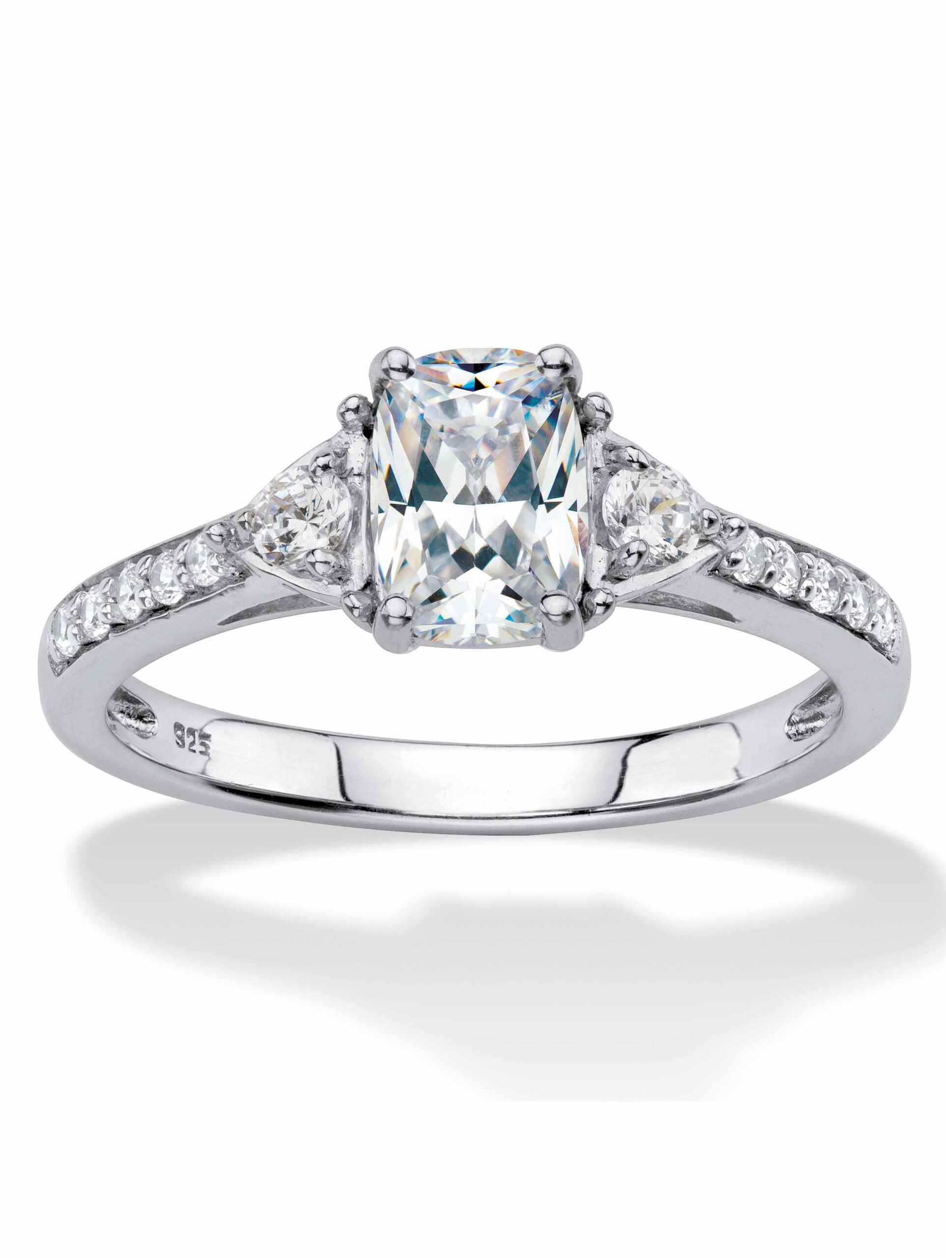 PalmBeach Jewelry Cushion-Cut Created White Sapphire 3-Stone Promise Ring 1.70 TCW in 18k Gold-Plated or Platinum-Plated Sterling Silver