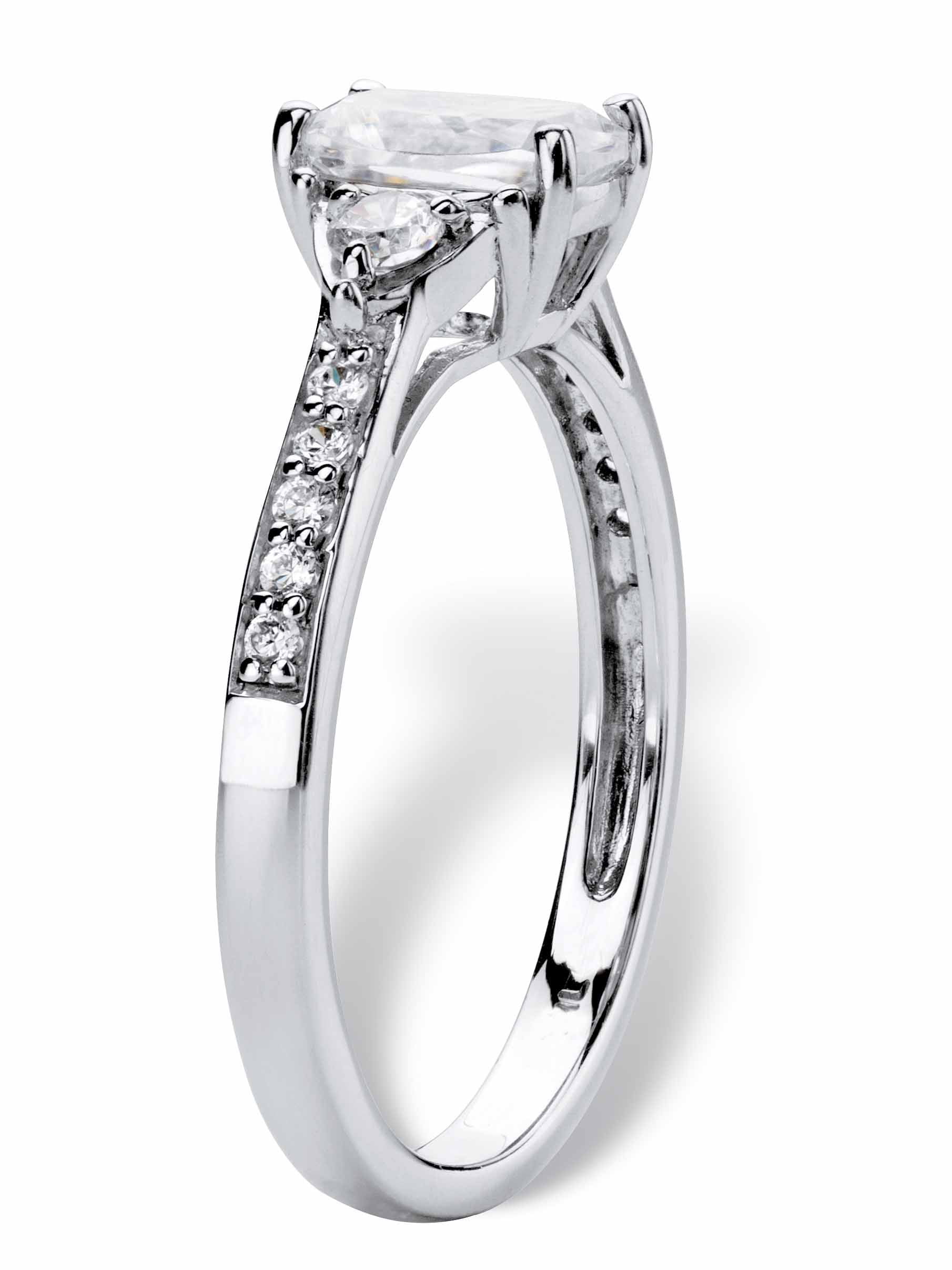 PalmBeach Jewelry Cushion-Cut Created White Sapphire 3-Stone Promise Ring 1.70 TCW in 18k Gold-Plated or Platinum-Plated Sterling Silver - Image 4