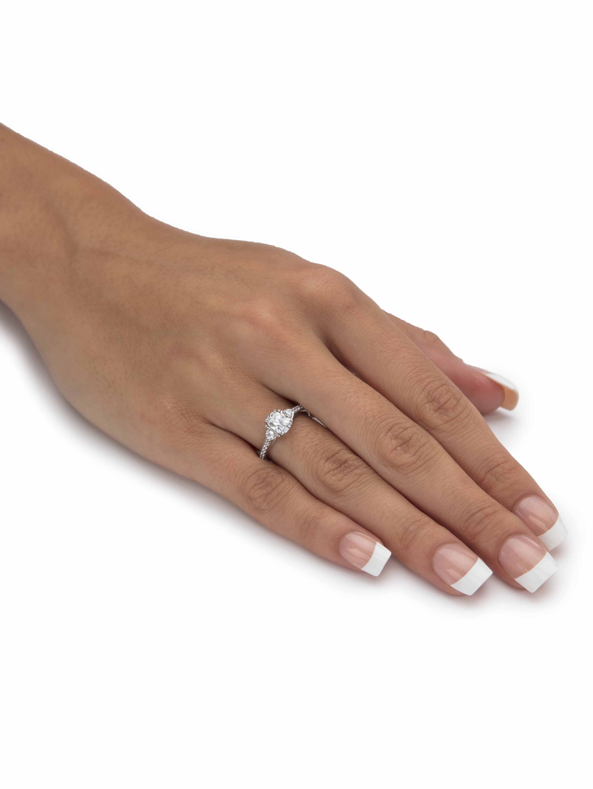 PalmBeach Jewelry Cushion-Cut Created White Sapphire 3-Stone Promise Ring 1.70 TCW in 18k Gold-Plated or Platinum-Plated Sterling Silver - Image 3