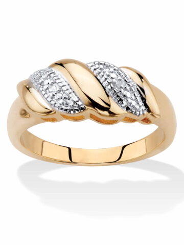 PalmBeach Jewelry Diamond Accent Diagonal Banded S-Link Ring Gold-Plated