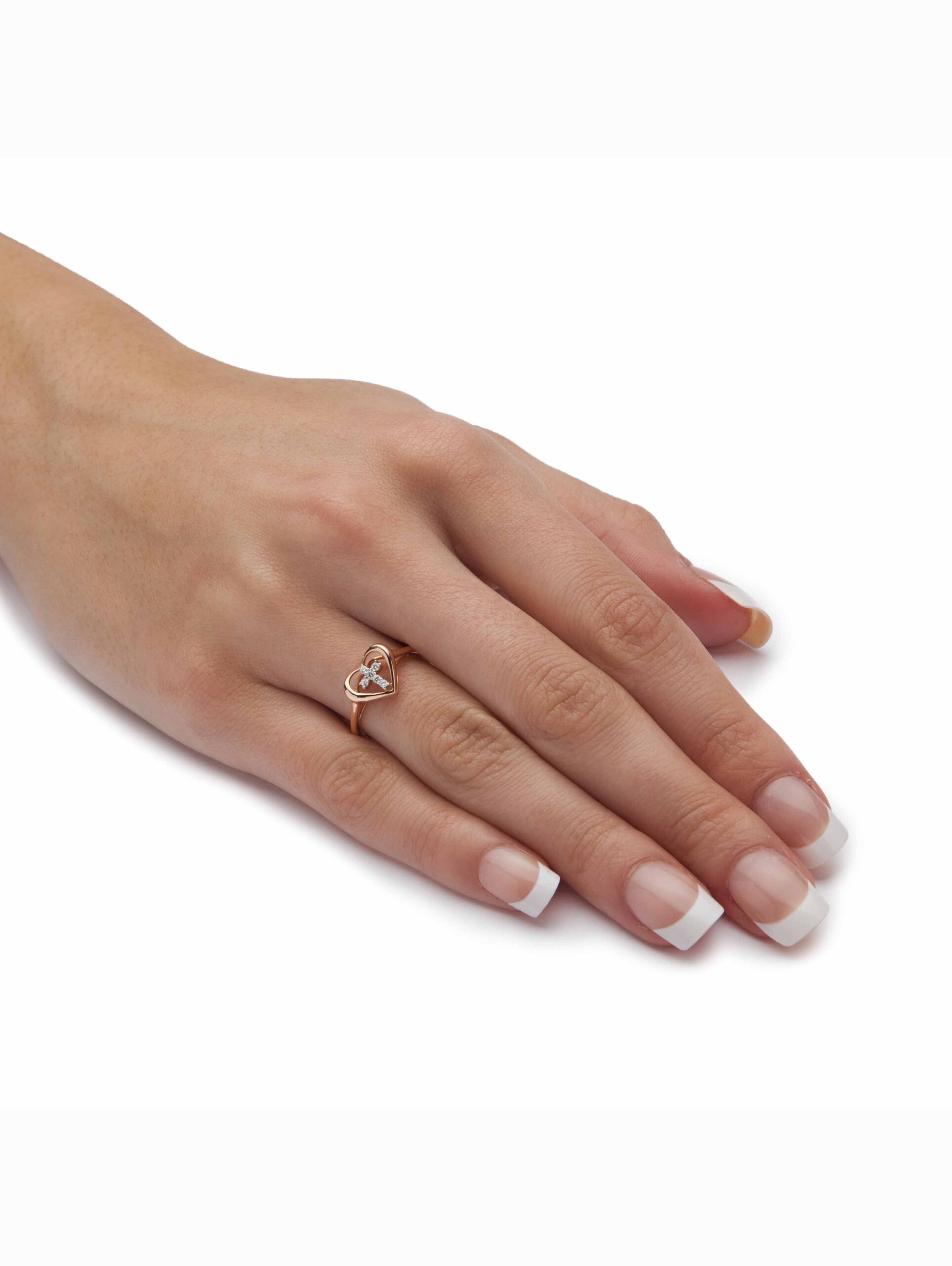 PalmBeach Jewelry Diamond Accent Floating Cross Heart Ring in 18k Yellow Gold-plated Sterling Silver - Image 2