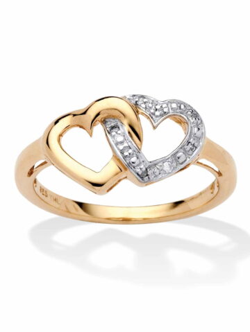 PalmBeach Jewelry Diamond Accent Interlocking Heart Promise Ring in 18k Gold-Plated or Platinum-Plated Sterling Silver