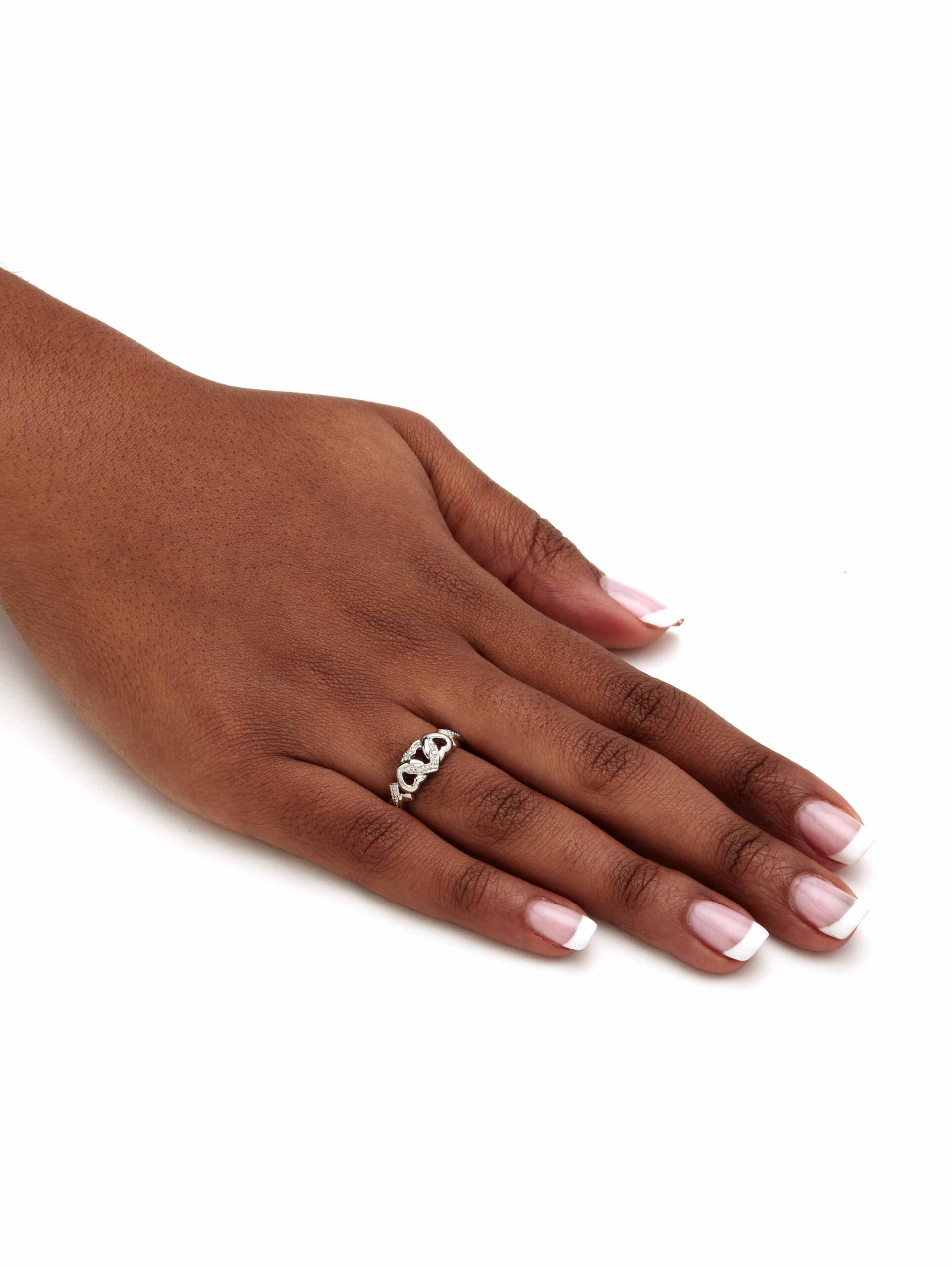 PalmBeach Jewelry Diamond Accent Interlocking Hearts Promise Ring in 18K Gold or Platinum Plated Sterling Silver - Image 3