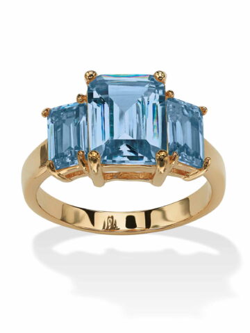 PalmBeach Jewelry Emerald-Cut Simulated Birthstone 3-Stone Ring Gold-Plated or Sterling Silver