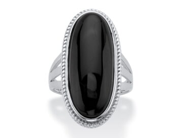 PalmBeach Jewelry Genuine Black Onyx Oval Cabochon Ring in Sterling Silver