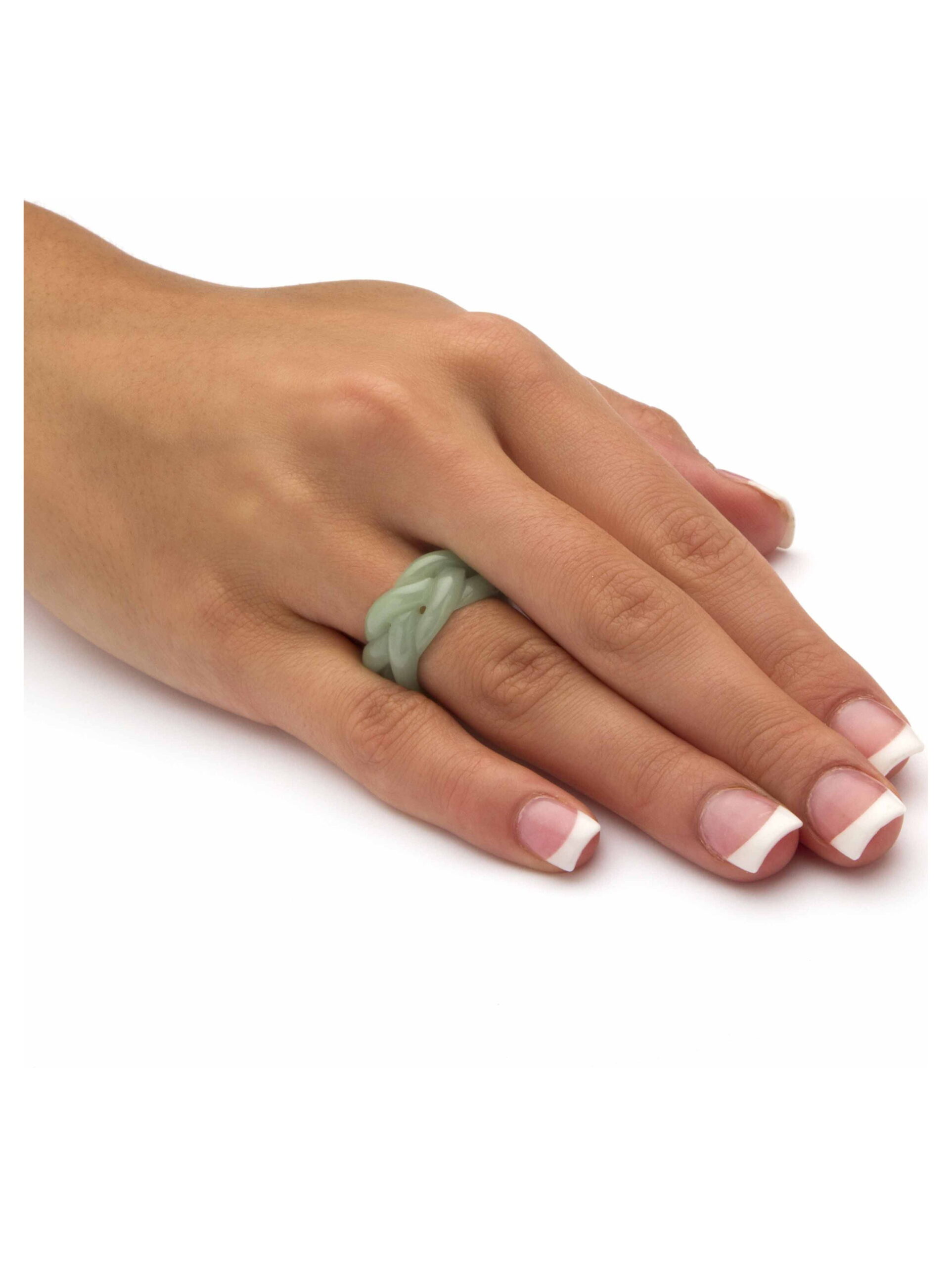 PalmBeach Jewelry Genuine Green Jade Braided Eternity Ring - Image 4