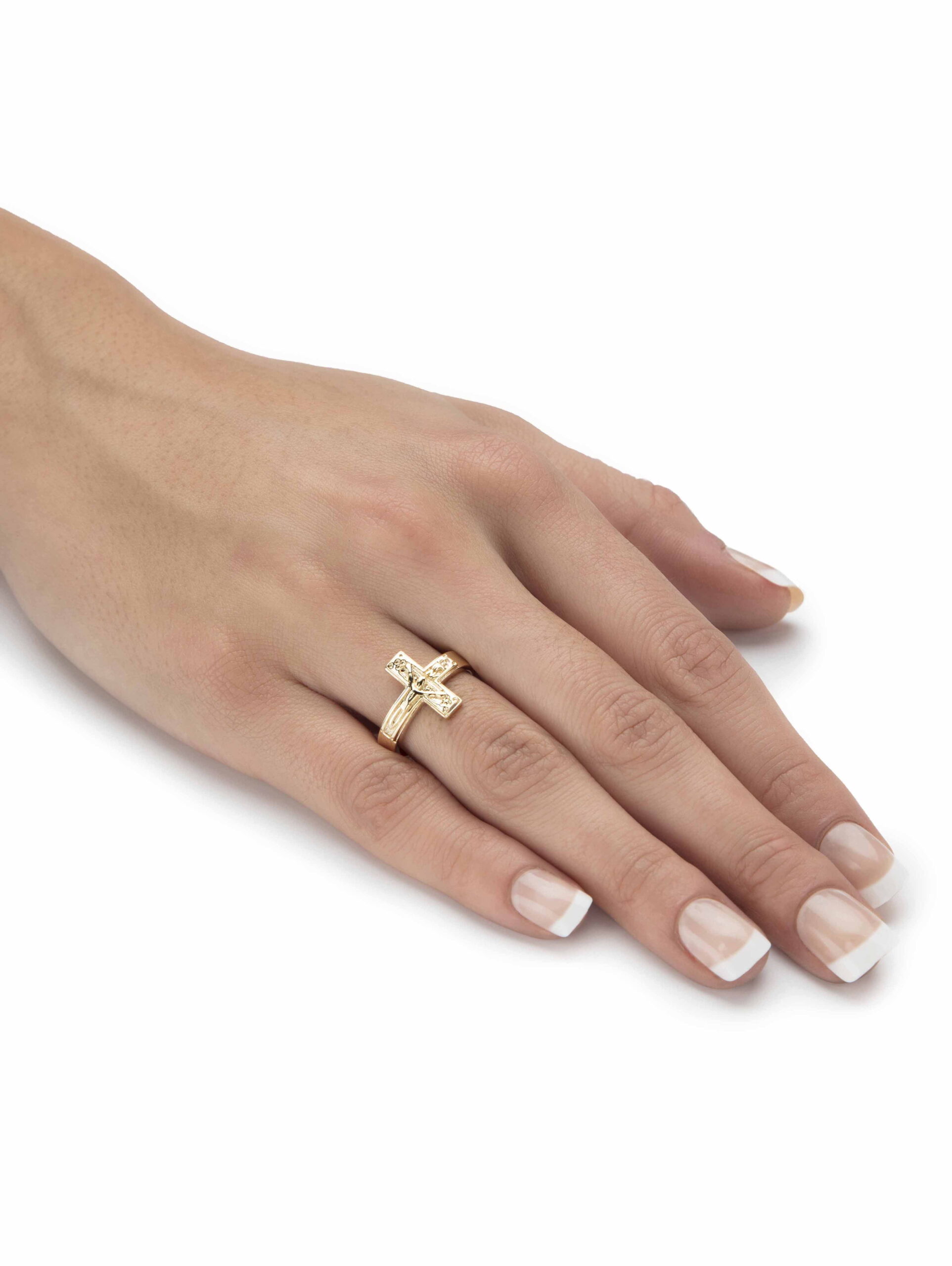 PalmBeach Jewelry Horizontal Crucifix Cross Ring in 14k Yellow Gold-plated Sterling Silver - Image 3