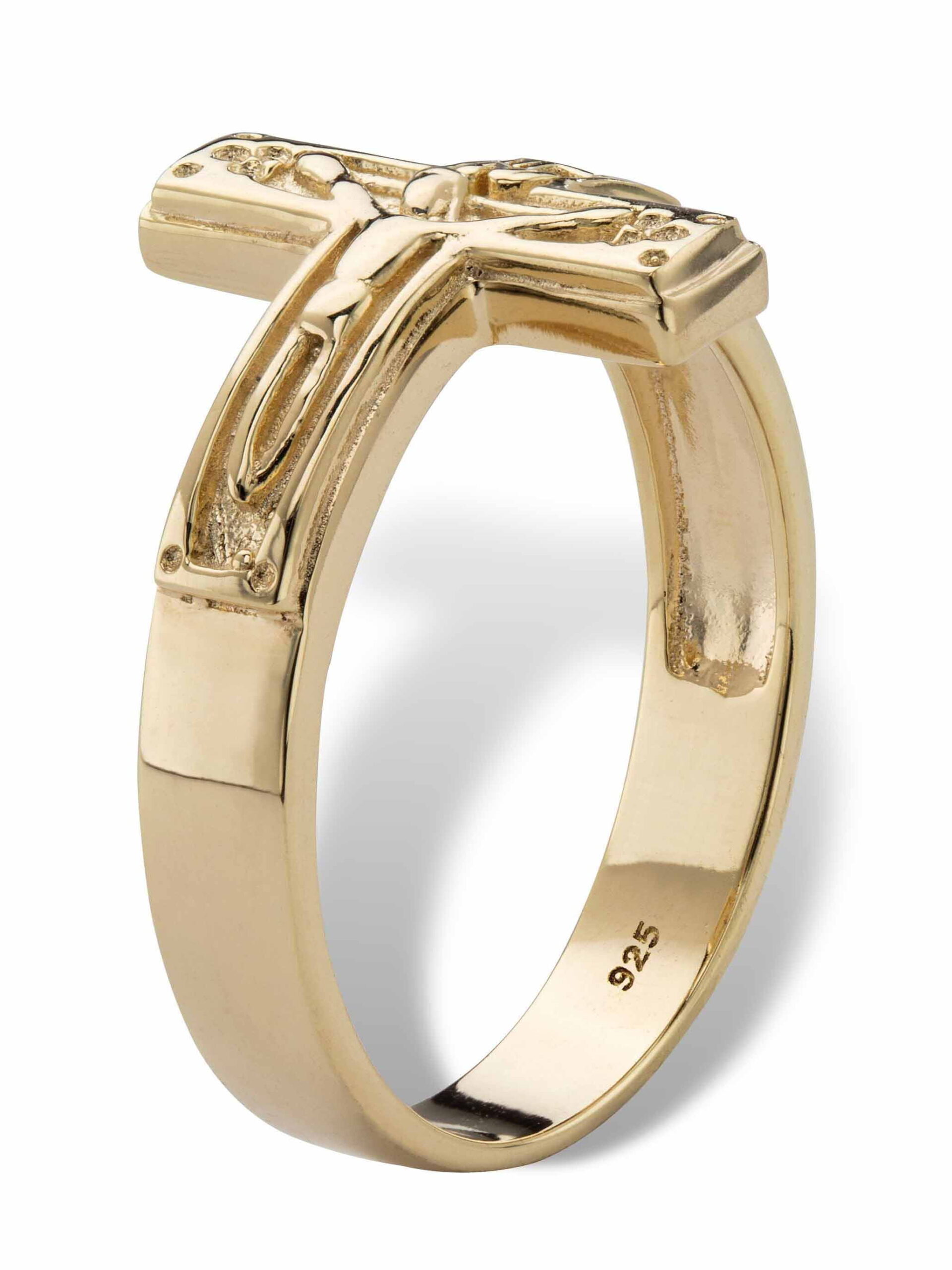 PalmBeach Jewelry Horizontal Crucifix Cross Ring in 14k Yellow Gold-plated Sterling Silver - Image 5